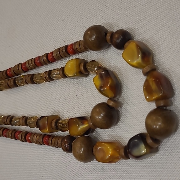 4/$20🤑 Boho Wood and Bauble Bead Necklace double chord - Picture 4 of 4